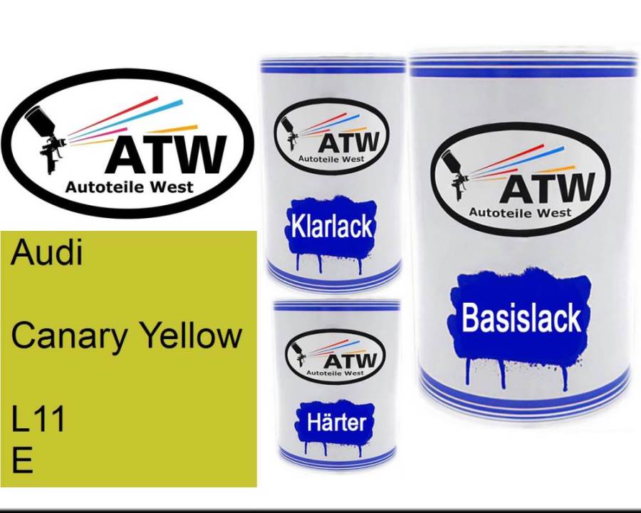 Audi, Canary Yellow, L11 E: 500ml Lackdose + 500ml Klarlack + 250ml Härter - Set, von ATW Autoteile West.